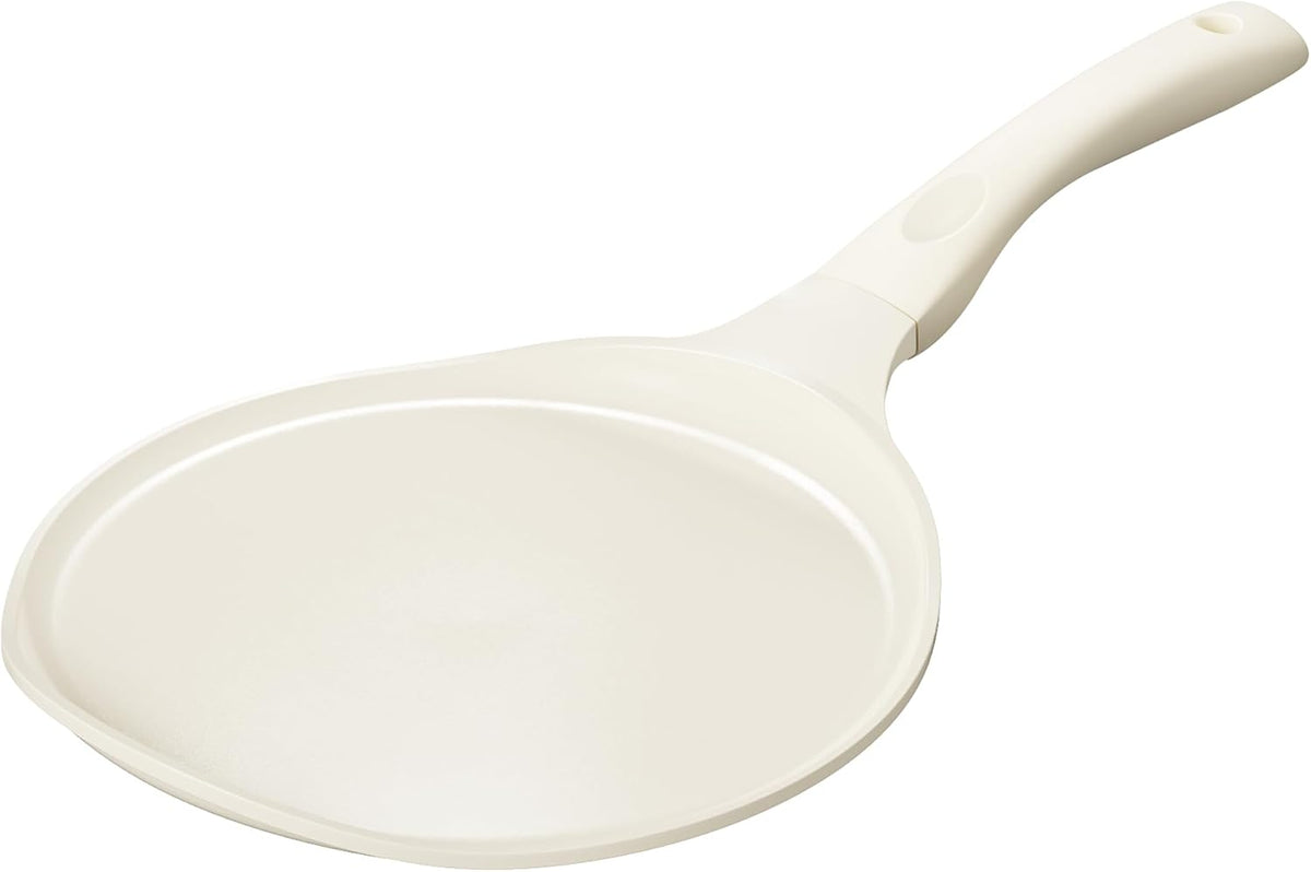 Redchef Crepe Pan Nonstick, 10 Inch Ceramic Flat Skillet Pan for Roti Dosa Tawa Comal Para Tortillas Pancake Pan for Stove Top, Induction Compatible, PFAS/PFOA/PTFE Free(Beige White)
