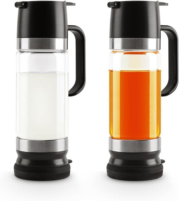 Aelga Coffee Syrup Dispenser, Honey Dispenser, 12 OZ Glass Syrup Bottles with Handle, No Drip Pouring, Coffee Bar Accessories for Coffee and Tea, Black 2 Pack