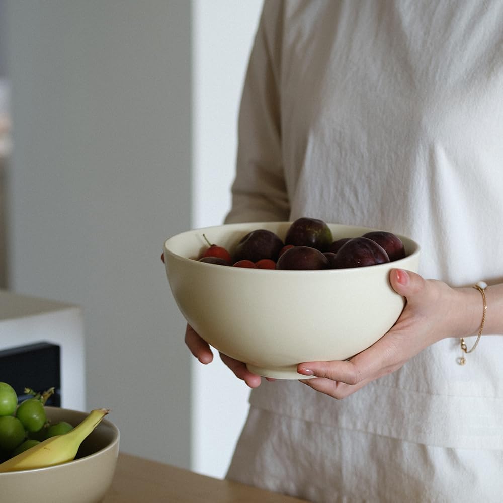 WENSHUO Serving Bowls, Modern Farmhouse Salad Bowls, Ceramic Fruit Bowls, 7.5" Set of 2 (Matte Crème)