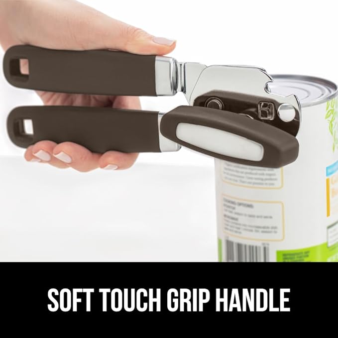GORILLA GRIP Heavy Duty Stainless Steel Smooth Edge Manual Can Opener and Bottle Openers, Soft Comfortable Handle, Oversized Handheld Turn Knob, US Designed Multifunctional Kitchen Tool, Coffee