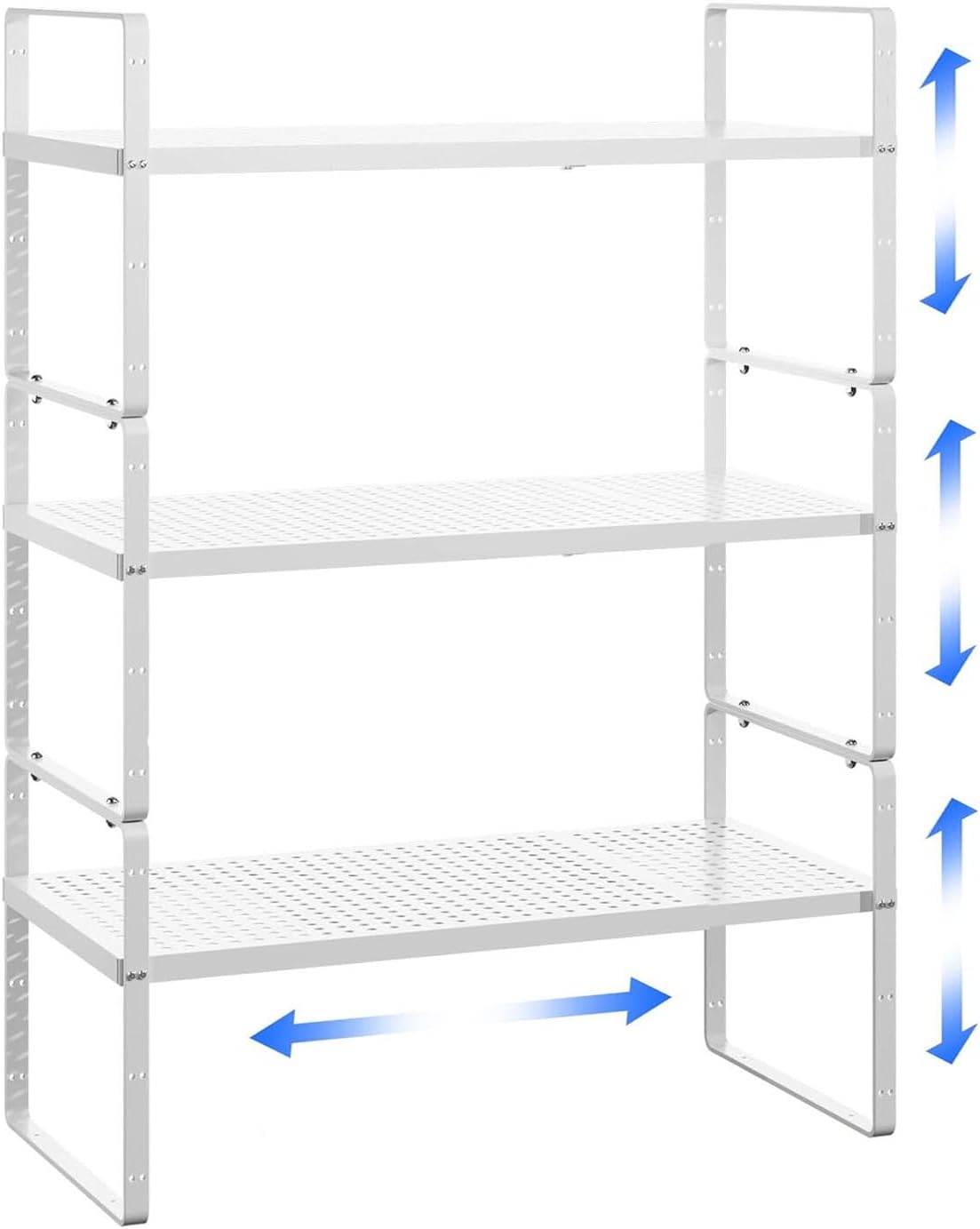 Expandable Cabinet Shelf Organizer Adjustable Metal Spice Rack Stackable Freestanding Counter Storage Shelves for Kitchen Cabinet Under Sink Office Desk (White - 3Pack - L16.5-27'' * W10.2'' * H9.6'')