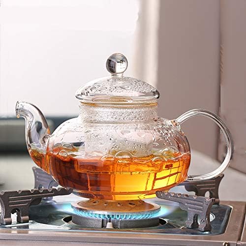 Glass Teapot with Removable Clear Infuser, 27 oz/ 800 ml Stove Top & Microwave Safe Borosilicate Glass Kettle with Loose Leaf Tea Strainer For Flower Blooming Tea