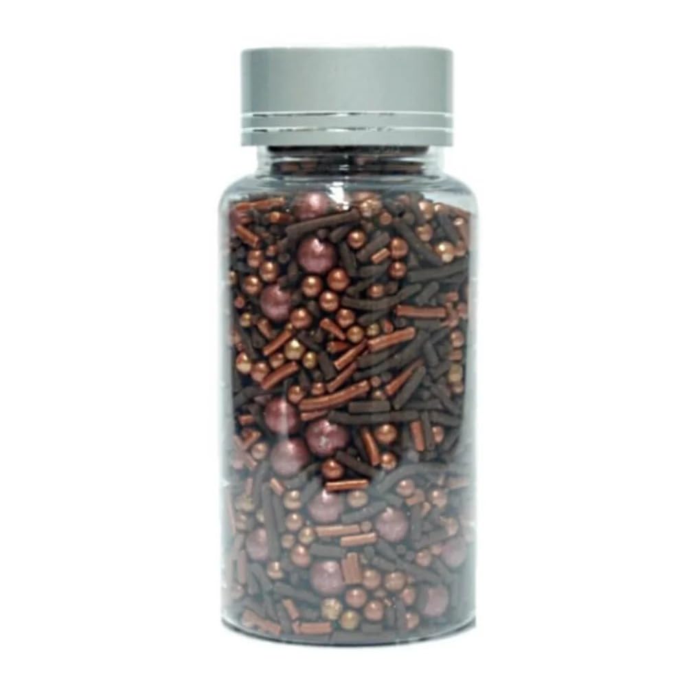 Confect Chocolate Sprinkle Mix with Bronze Pearls | Fusion Decorative Cake Topping for Cupcakes, Cookies & Desserts – Edible Confetti Sprinkle Decoration | Vegan, Gluten-Free, Nut-Free, Soy-Free, Dairy-Free, Palm Oil-Free- 4.2 Oz