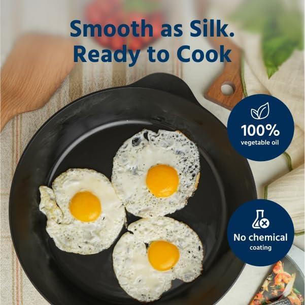 COOKLIFE 12 Inch Lightweight Pre-Seasoned Cast Iron Skillets - Smooth Polished Surface, Easy to Clean Cast Iron Pan Use in the Oven, on the Stove or Grill, Over a Campfire