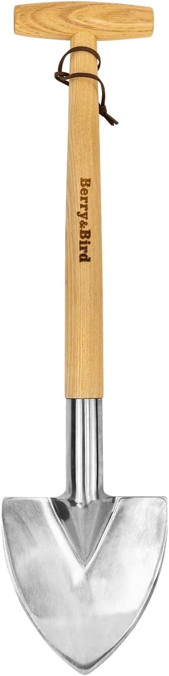 Berry&Bird Perennial Spade, 21.6''Long Trowel for Gardening Root Cutting Tool with Sharp Stainless Steel Blade, Wooden Handle Small Shovel Hand Edger Garden Tool for Planting, Digging & Transplanting