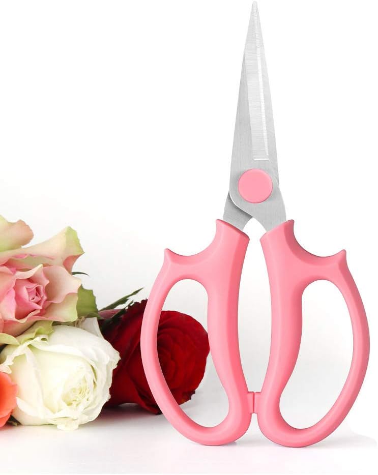 Leize Flower Scissors, Premium Thickened Stainless Steel Floral Shears, Strong Pruner for Flowers, Branches and Leaves (Pink Slender)