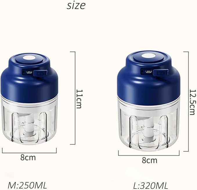Household Electric Garlic Crusher, Electric Garlic Chopper, Mini Portable Veggie Chopper with 4/6 Stainless Steel Blades, Wireless Rechargeable Food Cutter for Garlic, Onion, Chili (2PCS-A,320ML)
