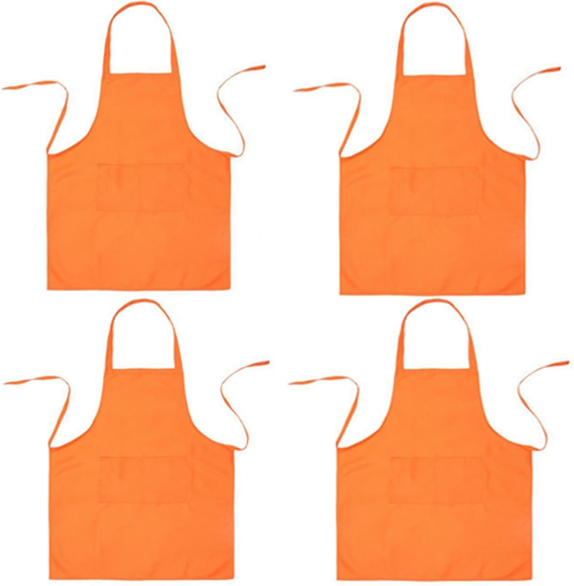 Bringsine 4 Pack Bib Chef Apron - Unisex Aprons with 2 Pockets,Machine Washable Aprons for Men and Women,Kitchen Resistant Cooking BBQ Aprons Bulk(Orange)