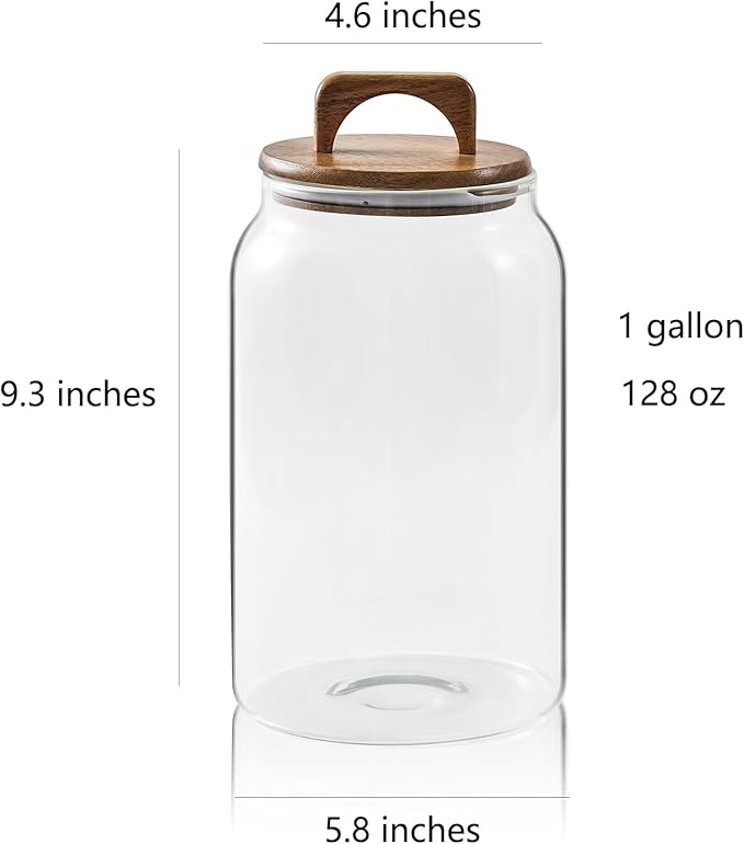 Sweejar Large Glass Candy Jar with Wooden Lid, 1 Gallon Glass Canister with Airtight Lid for Sugar/Flour Storage - 1 Pack