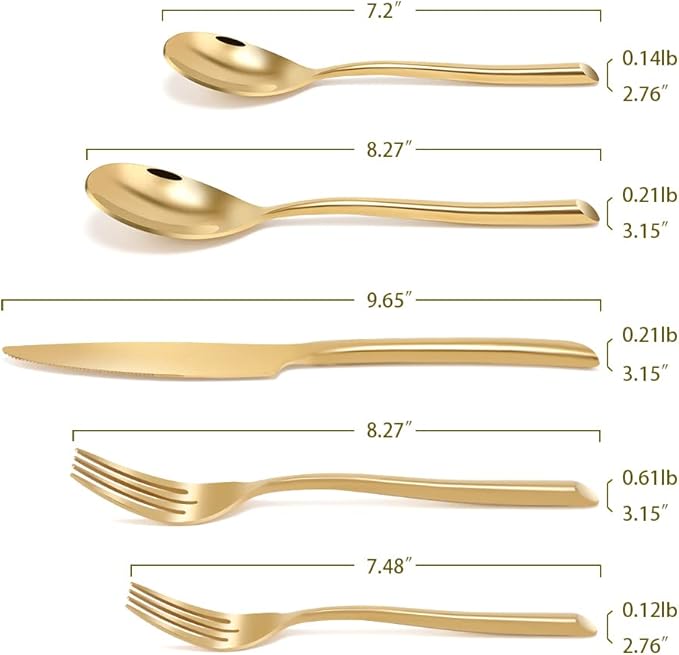 DEACORY Silverware Set Gold Flatware Set Cutlery Set Heavy Stainless Steel Brass Dishwasher Safe Streamlied Handle 20 Pieces Service for 4