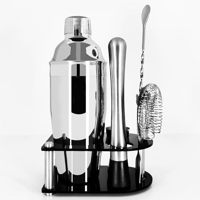 Cocktail Shaker Bartender Kit: 5 Piece Stainless Steel Bar Set, Cocktail Shaker Set with Stand, Drink Mixing Kit Includes Shaker,Strainer,Jigger, Bar Mixer Spoon, Muddler ﻿(750ml(25oz))