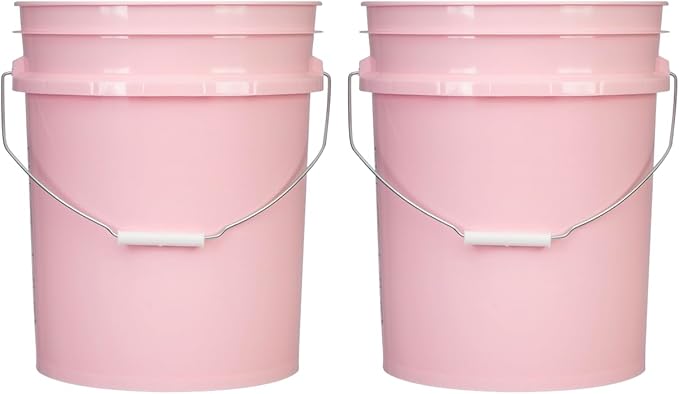 House Naturals 5 Gallon Premium HPDE Plastic Bucket - Made in USA Food Grade Storage Container, BPA Free All Purpose Pail (2, Pink)