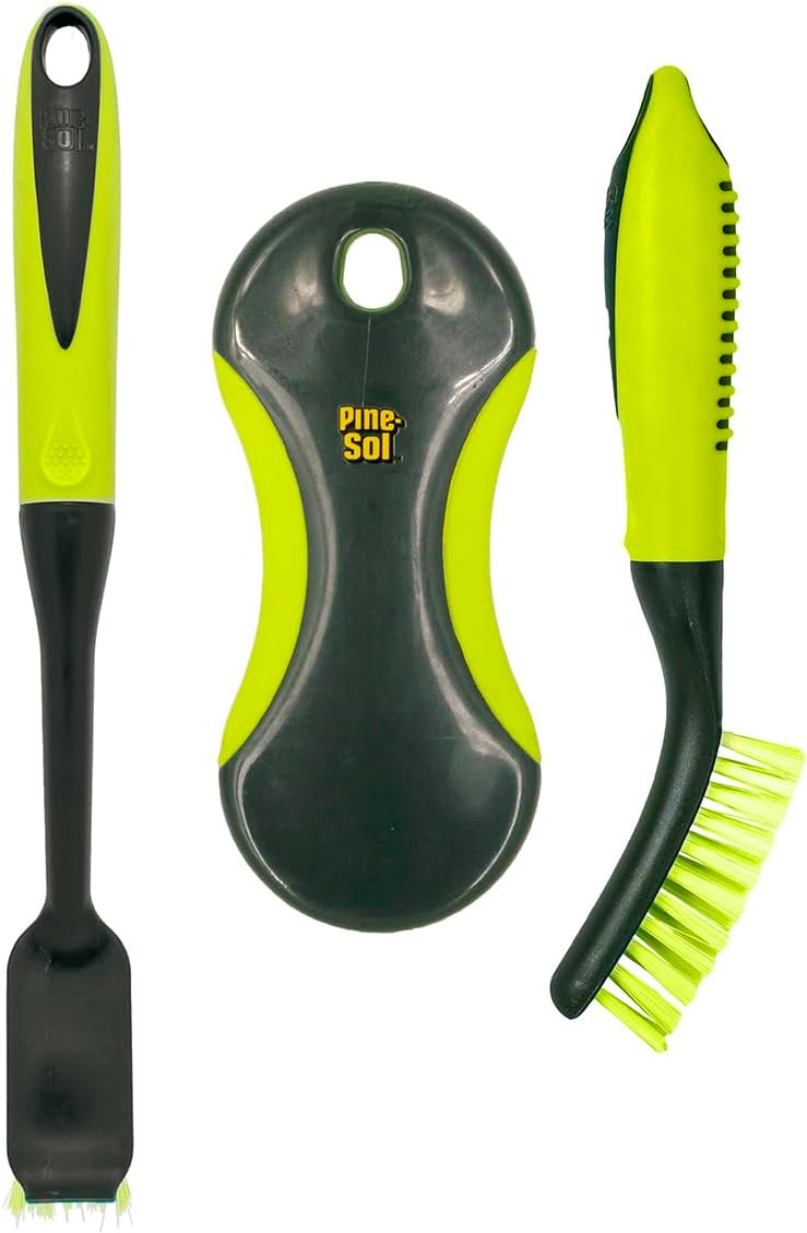 Pine-Sol Scrub Brush Set - Long Handle Cleaning Brushes with Heavy Duty Bristles and Comfort Grip - Scrubbers for Kitchen, Household, and Dishwashing, 3 Pieces