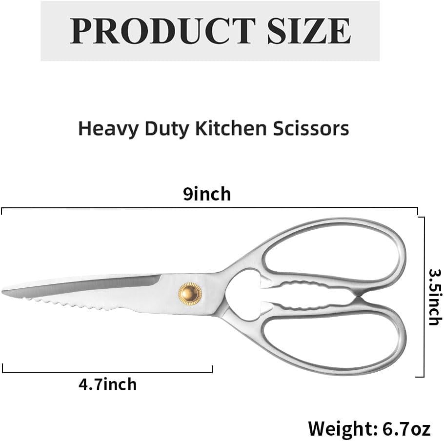 Professional Kitchen Scissors - Heavy Duty Food Scissors - Stainless Steel Utility Shears - Cutting Tools for Vegetables, Meat, Fish & Pizza