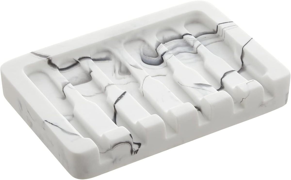 2PCS Self Draining Soap Dish - Marble Look Soap Holder Tray Savers Box Container Sponge Holder for Bathroom Shower Kitchen, White