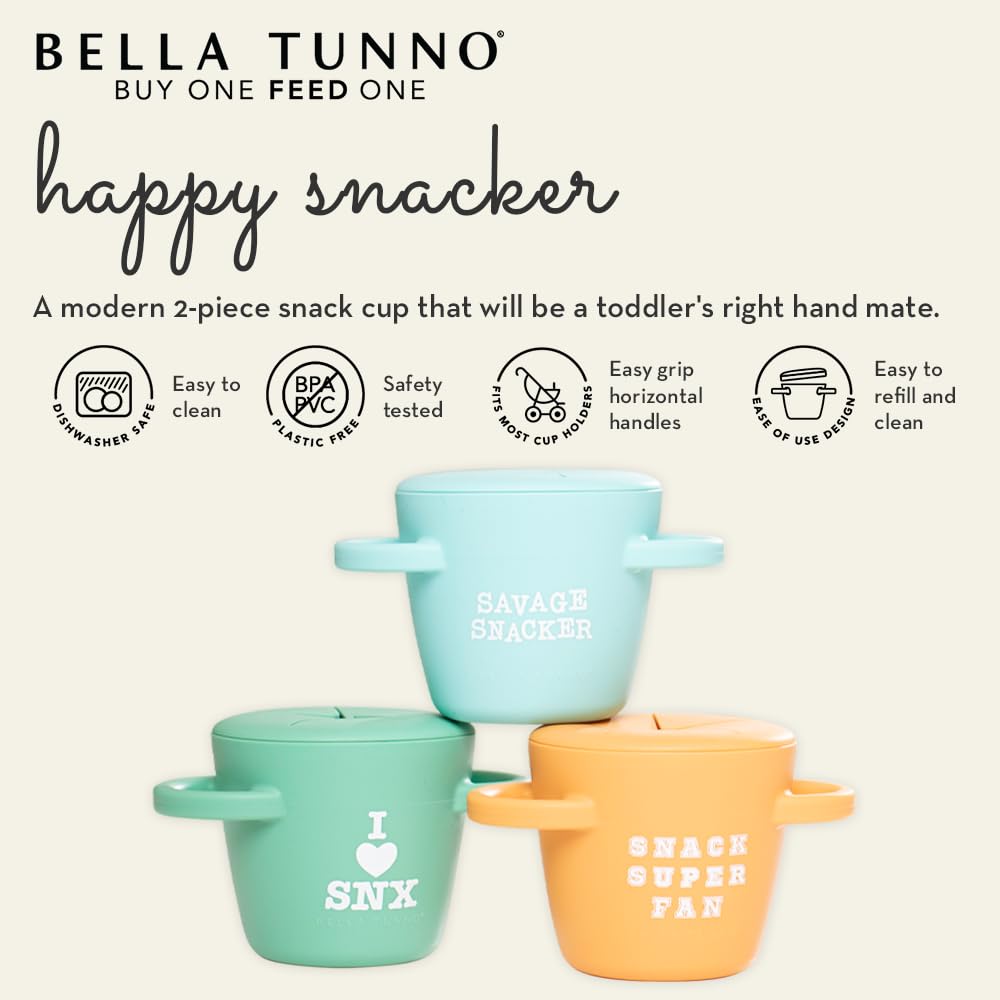 Snack Cups for Toddlers by Bella Tunno, Set of 2 Silicone Spill Proof Food Containers with Lids, Babies & Kids 6-12 Months, Got Snacks & Get in My Belly