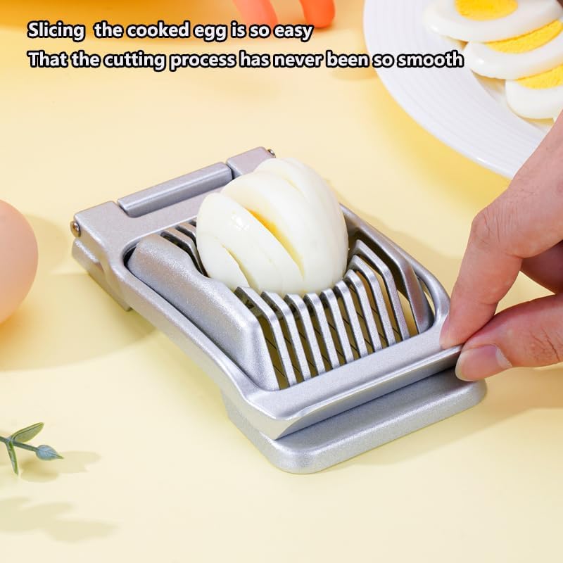 Egg Slicer for Hard Boiled Eggs, Heavy Duty Metal Stainless Steel Aluminum Alloy Egg Cutter for Egg Strawberry Mushroom Hot Dog Soft Fruit Kitchen Tool (Gold)
