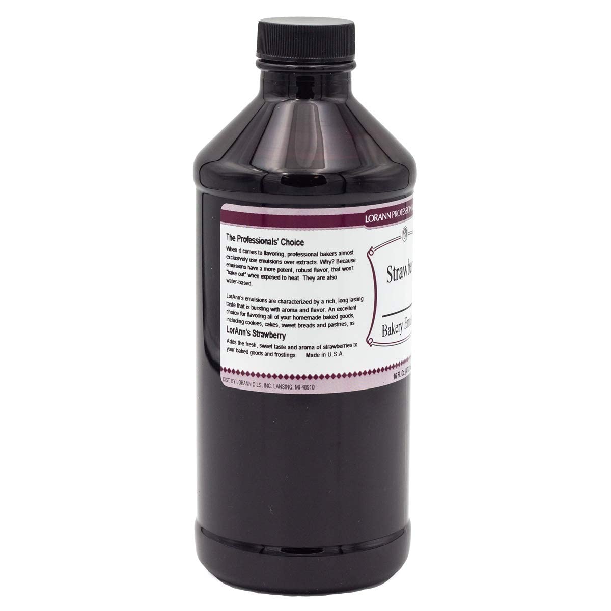 LorAnn Oils Strawberry Bakery Emulsion: True Essence, Ideal for Boosting Fruit Tones in Cakes, Cookies & Desserts, Gluten-Free, Keto-Friendly, Extract Substitute Essential for Your Kitchen, 16 Oz