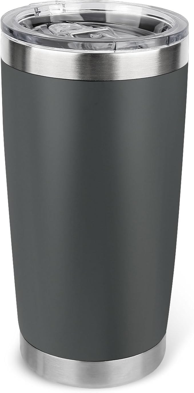 20oz Stainless Steel Tumbler with Lid, Travel Mug - Double Wall Vacuum Powder Coated Cup - Grey, 1 Pack