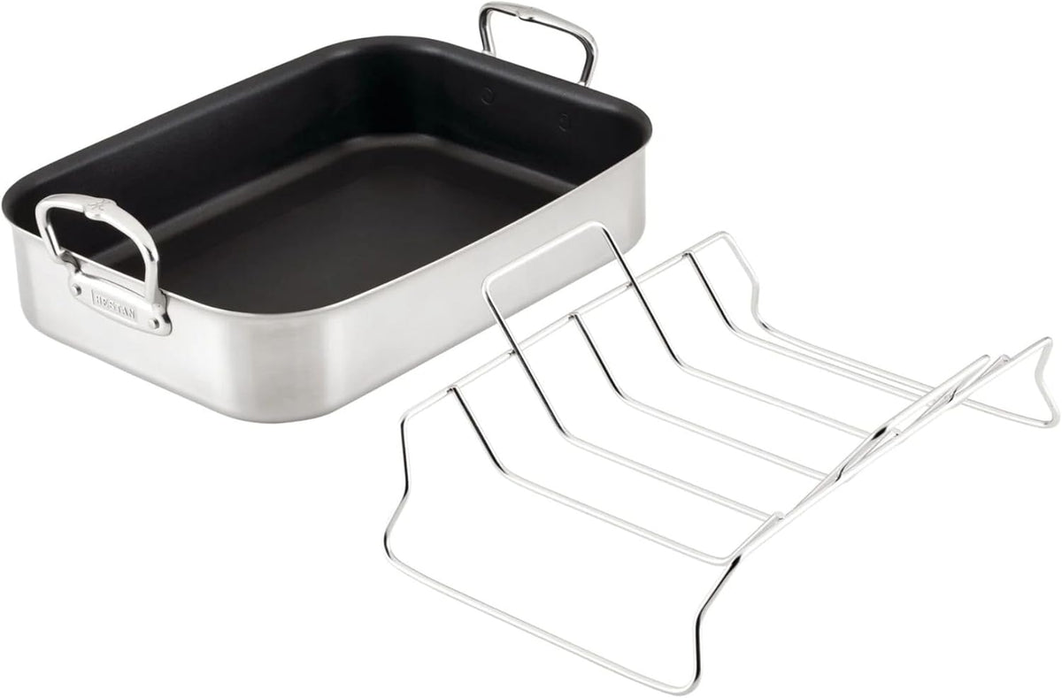 Hestan Provisions – 16.5" Classic Clad Nonstick Roasting Pan with Stainless Steel Rack