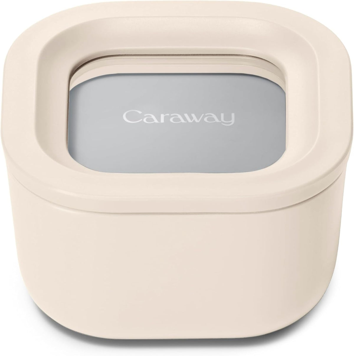 Caraway Mini Square Food Storage Container - 1.75 Cup Glass Storage Container for Food - Non-Toxic Ceramic-Coated Glass - Air Release Technology - Compact & Stackable Design - Cream