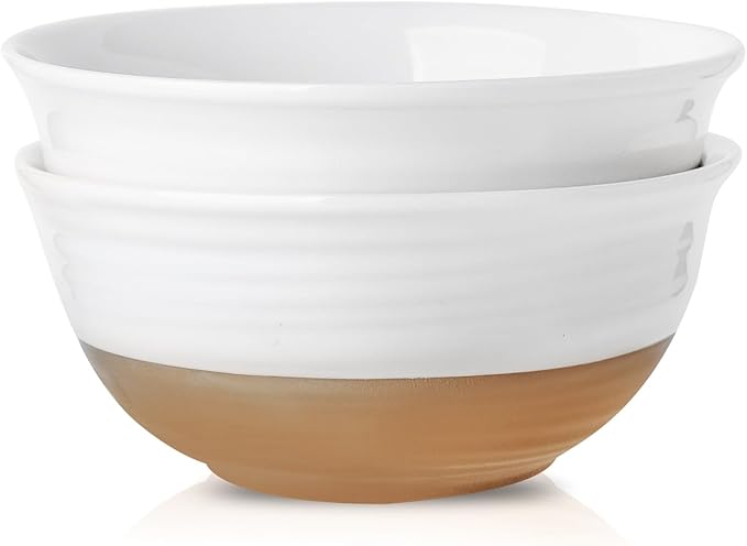 Hasense Ceramic Serving Bowls Set, 60 oz Deep Salad Bowls for Kitchen, 8.5 Inch White Serving Dishes for Christmas Entertaining, Ideal for Soup, Pasta, Side Dishes, Dishwasher Microwave Safe