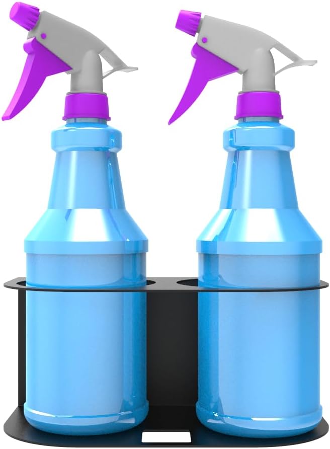 JINGCHENGMEI 2 Spray Bottles Holder, Steel Wall Mount Storage Organizer for All-Purpose at Garage and Home (SBH-2B1Pc)