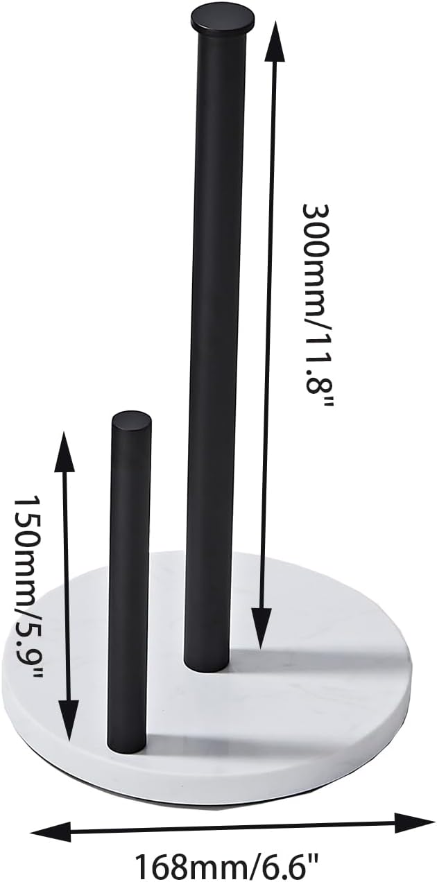 Matte Black Paper Towel Holder,Stainless Steel Paper Towel Holder for Kitchen Roll Organize, Standard or Jumbo-Sized Roll Paper, Countertop Roll Dispenser with Marble Base