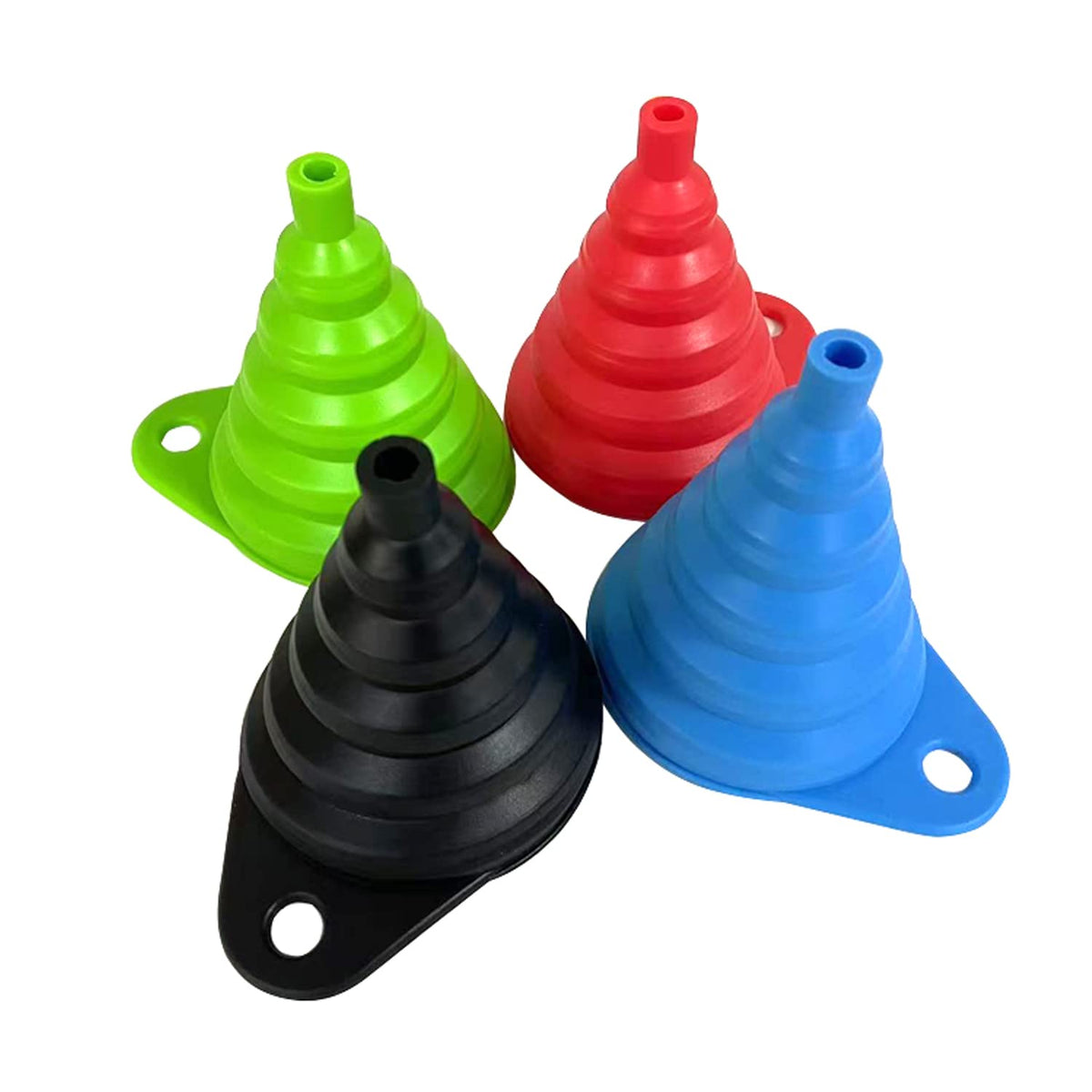 Set of 4 Silicone Collapsible Kitchen Funnel - X-Small to Large Sizes for Easy Liquid Transfer Food Grade Silicone Collapsible Gadgets (Multicolor)
