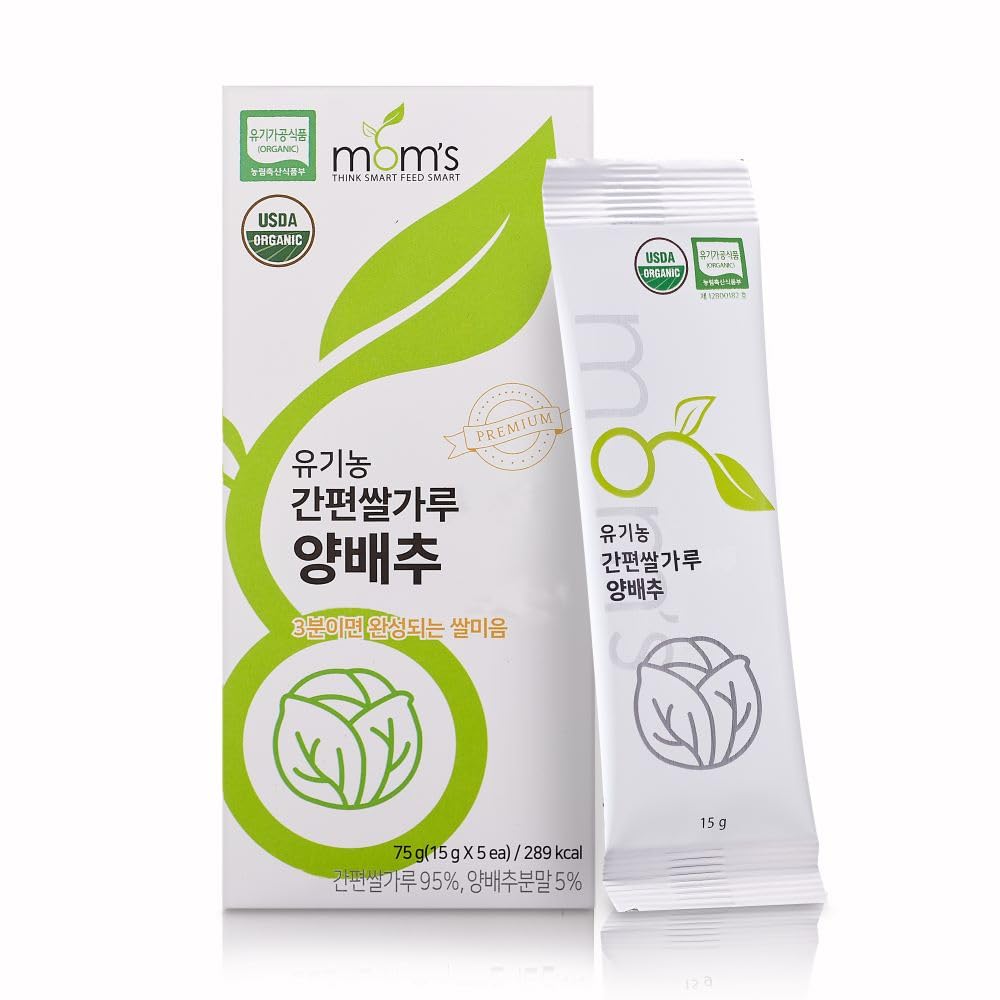 mom's Organic Simple Rice Powder Korean Rice Flour for Soup, Congee (Rice + Cabbage) 15g*5stick/box