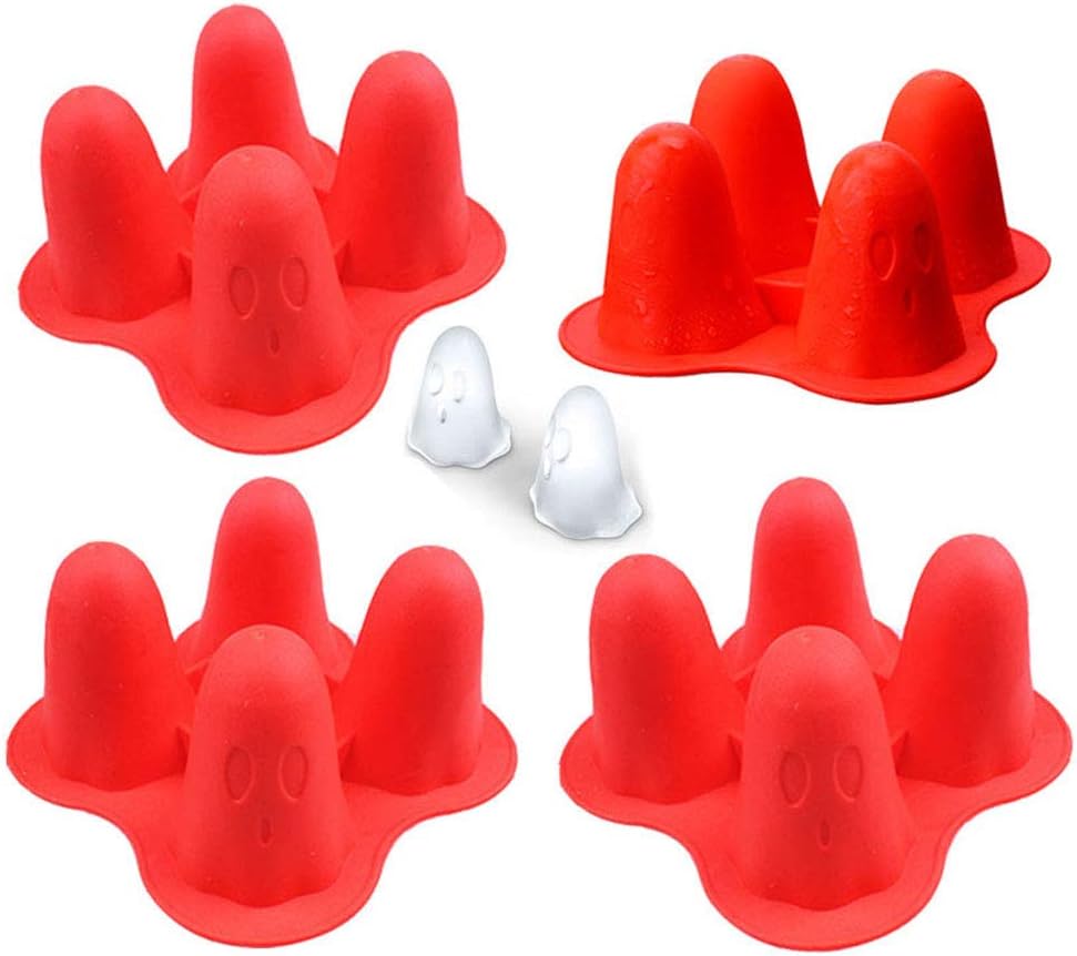 Silicone Ice Cube Molds,Halloween Ghost Ice Cube Maker Tray for Whiskey, Spirits, Liquor, Cocktails,Candy, Cake, Soap,Set of 4