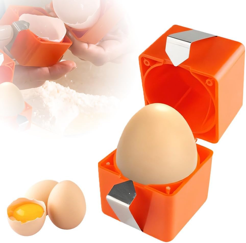 Egg Shell Opener Remover, Eggs Peeler Separator for Boiled and Raw Eggs, Stainless Steel Eggshell Cutter Kitchen Tools for Cooking and Breakfast Prep (Orange Square, 1 Pcs)