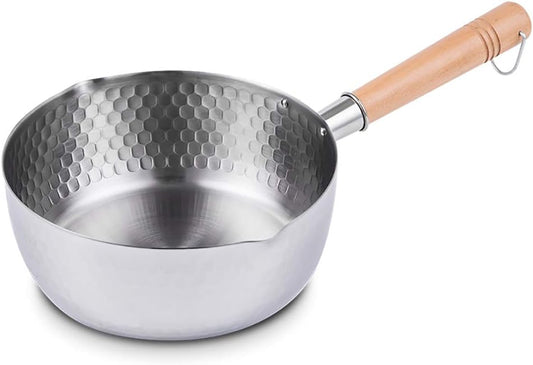 Yukihira Saucepan, Traditional Japanese Yukihira Pot Stainless Steel Saucepan Milk Sauce Pan Wooden Handle (6.3 inch 1.2 Quart)