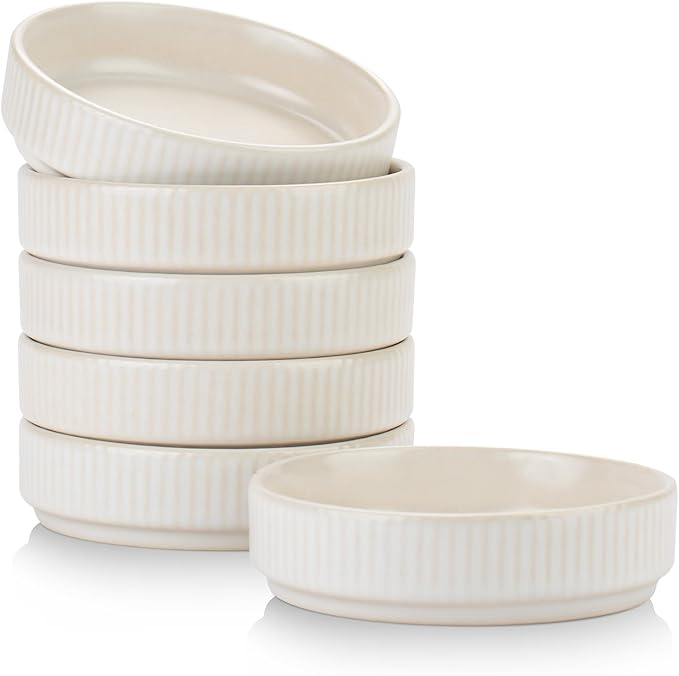 famiware Star Soy Sauce Dish Ceramic Dipping Bowls Set of 6, 4 oz Individual Dip Sauce Cups/Bowls/Dishes/Plates, Small Serving Bowl for Side Dishes, Dessert, Ice Cream, Sushi - Matte White