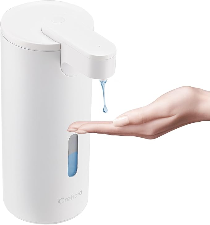 Automatic Soap Dispenser, Automatic Liquid Soap Dispenser Touchless, 12oz/340ml, 3-Level Adjustable, Battery Operated, Water-Resistant for Bathroom, Kitchen, and School, Clog-Free, White