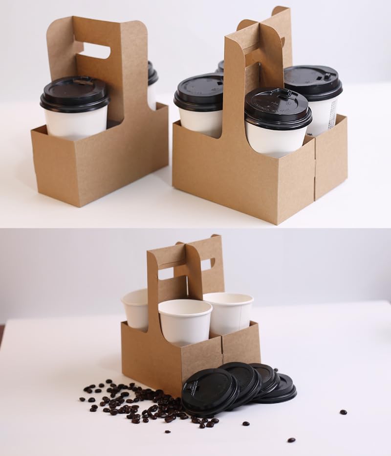 Disposable Cup Kraft Cardboard Carriers Paperboard Cup Carrier with Handles Holds Coffee Cup Holder for Take Out 2 Cups to 4 Cups, 25 pcs.