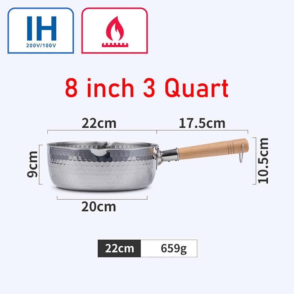 Yukihira Saucepan, Traditional Japanese Yukihira Pot Stainless Steel Saucepan Milk Sauce Pan Wooden Handle (8 inch 3 Quart)