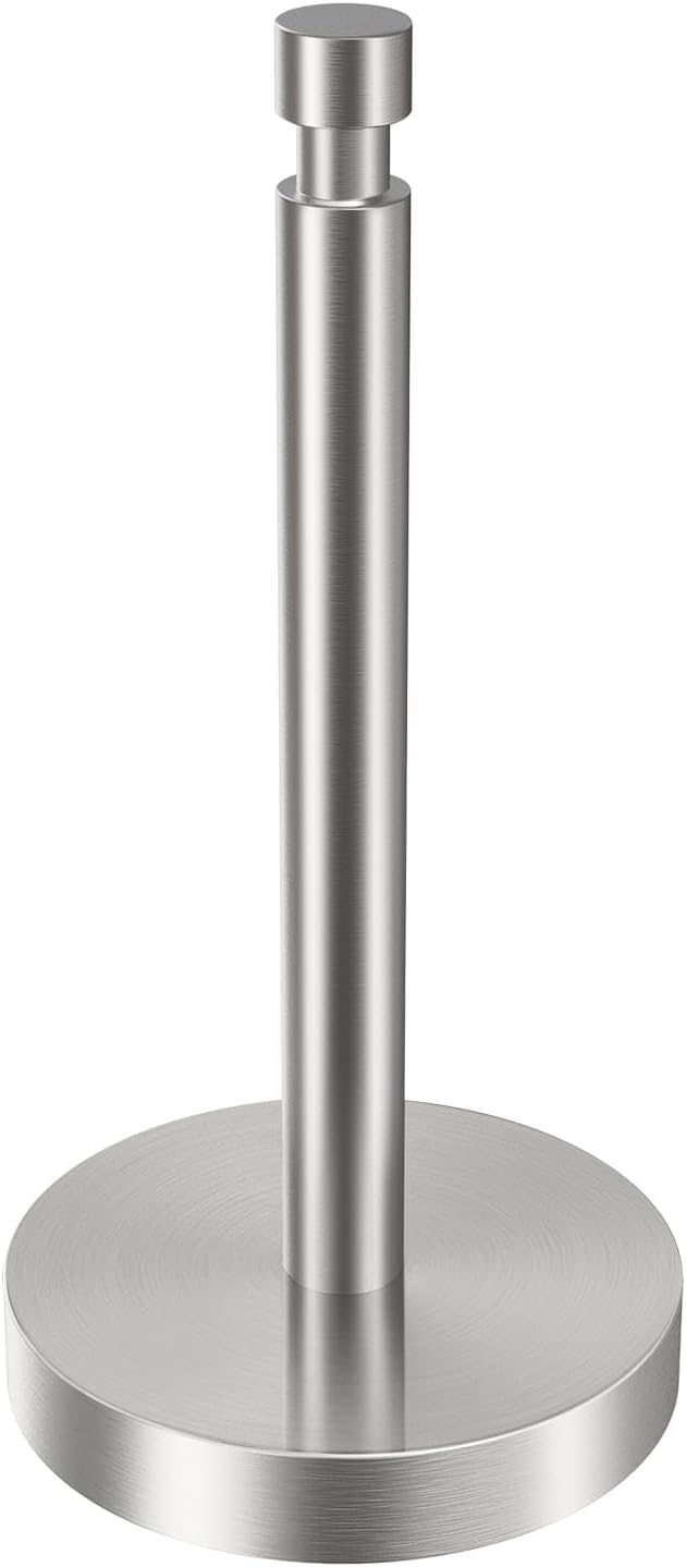 Paper Towel Holder Countertop, Black Paper Towel Holder with Weighted Base Non Slip, Standing Paper Towel Roll Holder for Kitchen Bathroom, Easy One-Handed Operation, Stainles Steel (Brushed Nickel)