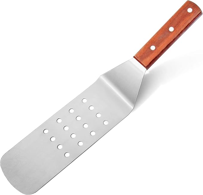 New Star Foodservice 36312 Wood Handle Flexible Grill Turner/Spatula, 14.5-Inch, Perforated