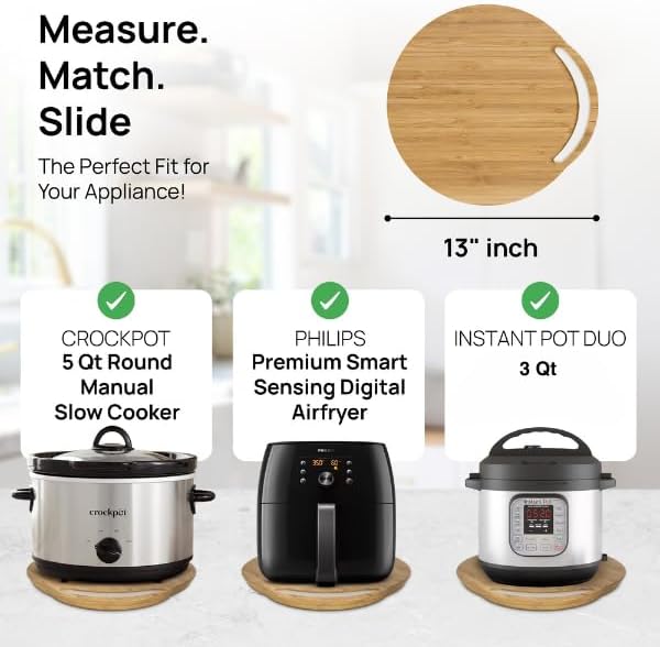 Ibyx Elegant Round Sliding Tray for Your Pressure Cooker, Air Fryer & Heavy Kitchen Appliances - Sturdy, Slides Easily from Under The Cabinet (Natural, 13”)