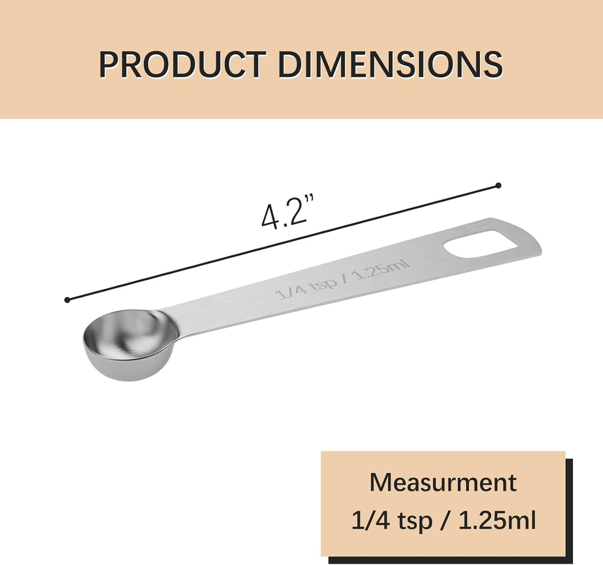 1PCS 1/4tsp (1.25ml) Single Measuring Spoon, Stainless Steel Individual Teaspoons Only