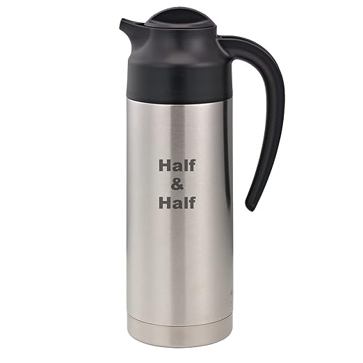 Service Ideas S2SN100HHET Steelvac Creamer Carafe,"Half & Half" Etched, Stainless Vacuum Insulated, 1 Liter (33.8 Ounces), Dishwasher safe, NSF listed, Brushed finish