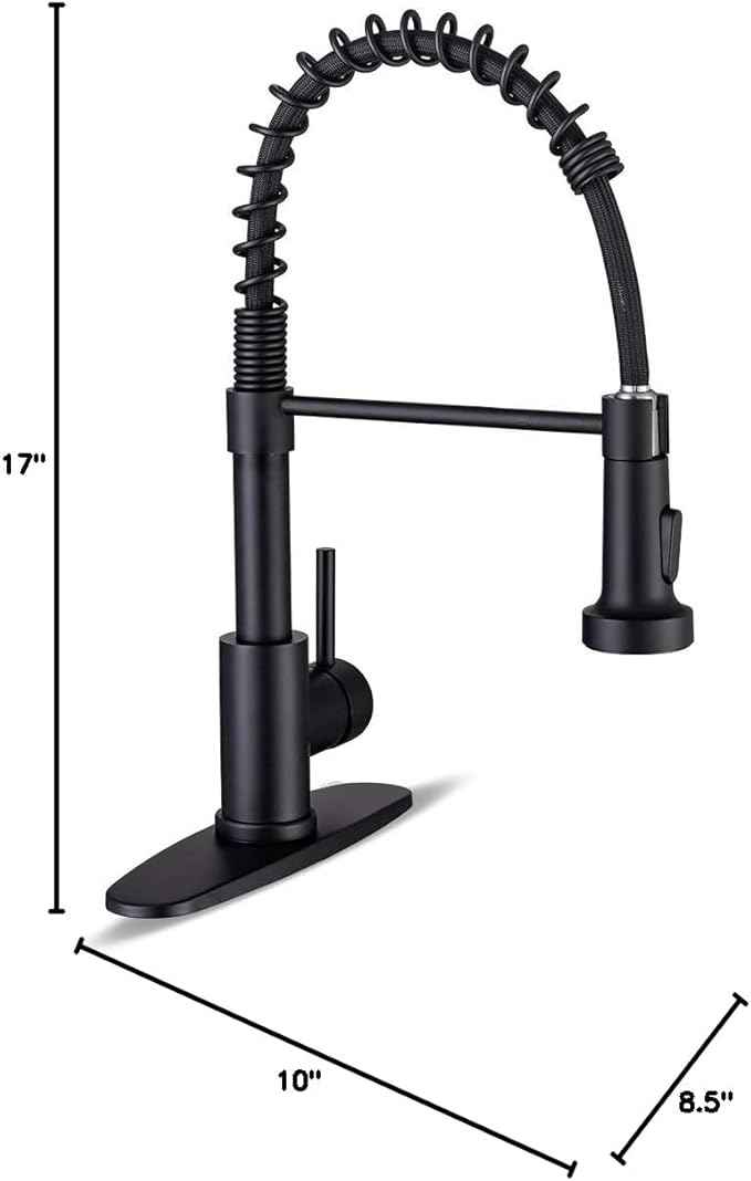 Kitchen Faucets with Pull Down Sprayer Commercial Industrial Stainless Steel Single Handle Single Hole Spring Farmhouse RV Sink Faucet, Matte Black Kitchen Faucet for Laundry Utility Room Sink