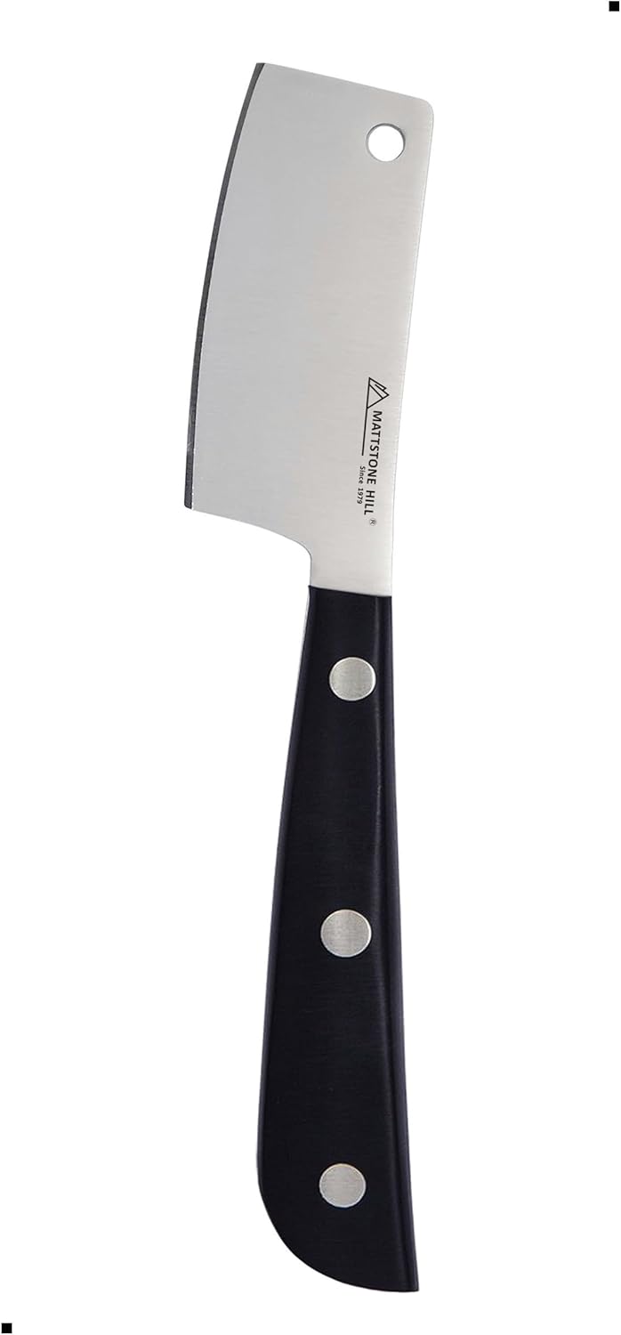 Cheese Knife - MATTSTONE HILL Cheese Cleaver, Hard Cheese Cutter, Premium Stainless Steel, Black Handle