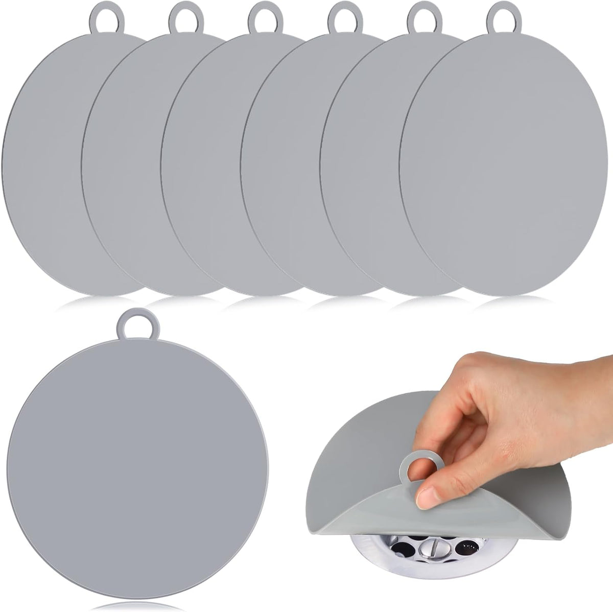 Yinkin 6 Pcs Drain Covers to Keep Bugs Out Silicone Shower Floor Tub Stoppers Bathtub Drain Stoppers Sewer Anti-Odor Mats Deodorizing Plugs for Bathroom(6 x 6 Inch,Round,Grey)