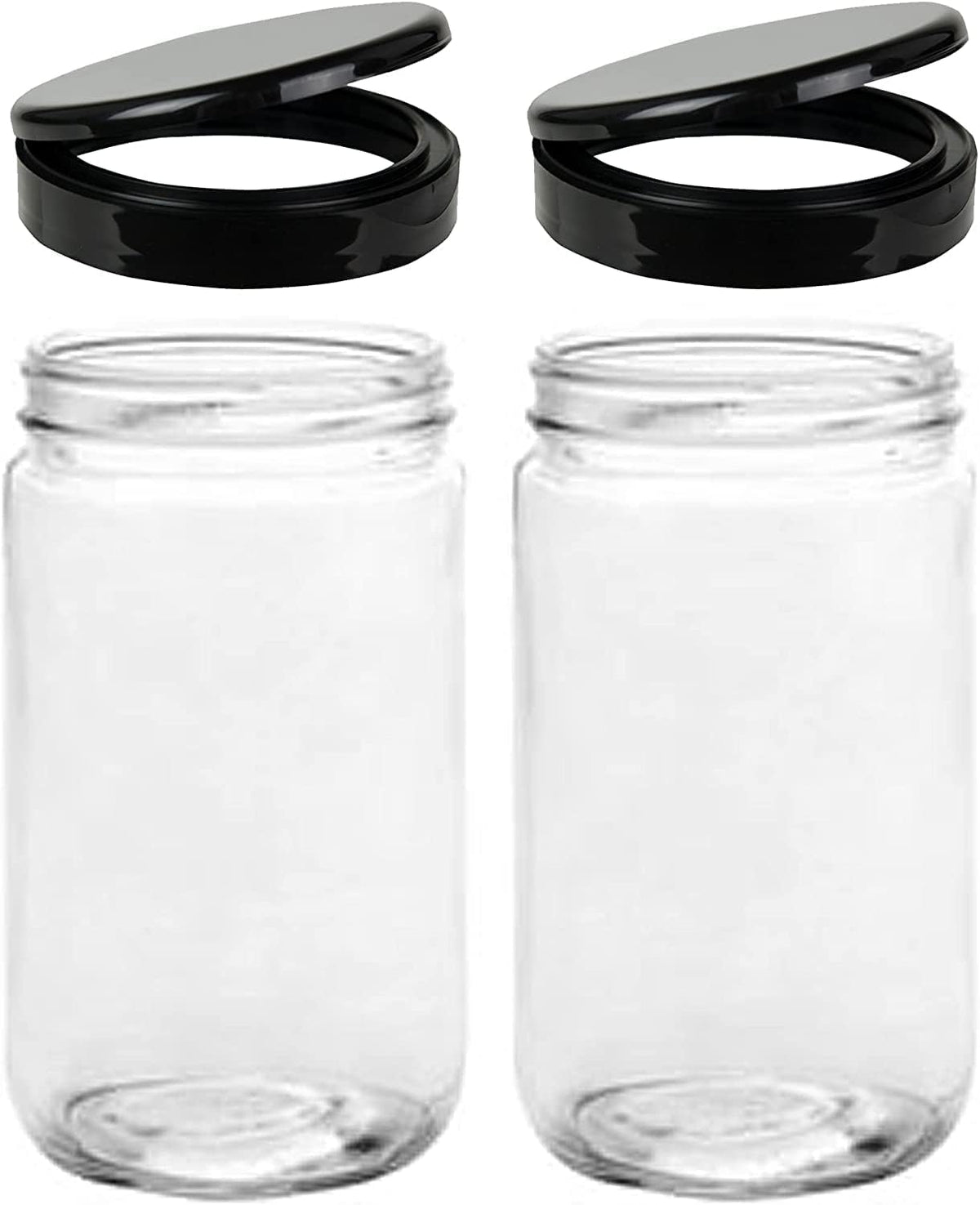 Jarming Collections 32oz Extra Wide Mouth Glass Storage Jar with BPA-Free Plastic Lid – Quart Size Airtight Mason Jar for Kitchen, Pantry, and Food Storage (Set of 2)