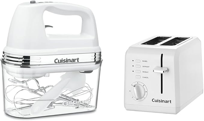 Cuisinart HM-90S Power Advantage Plus 9-Speed Handheld Mixer with Storage Case, White & 2-Slice Toaster Oven, Compact, White, CPT-122