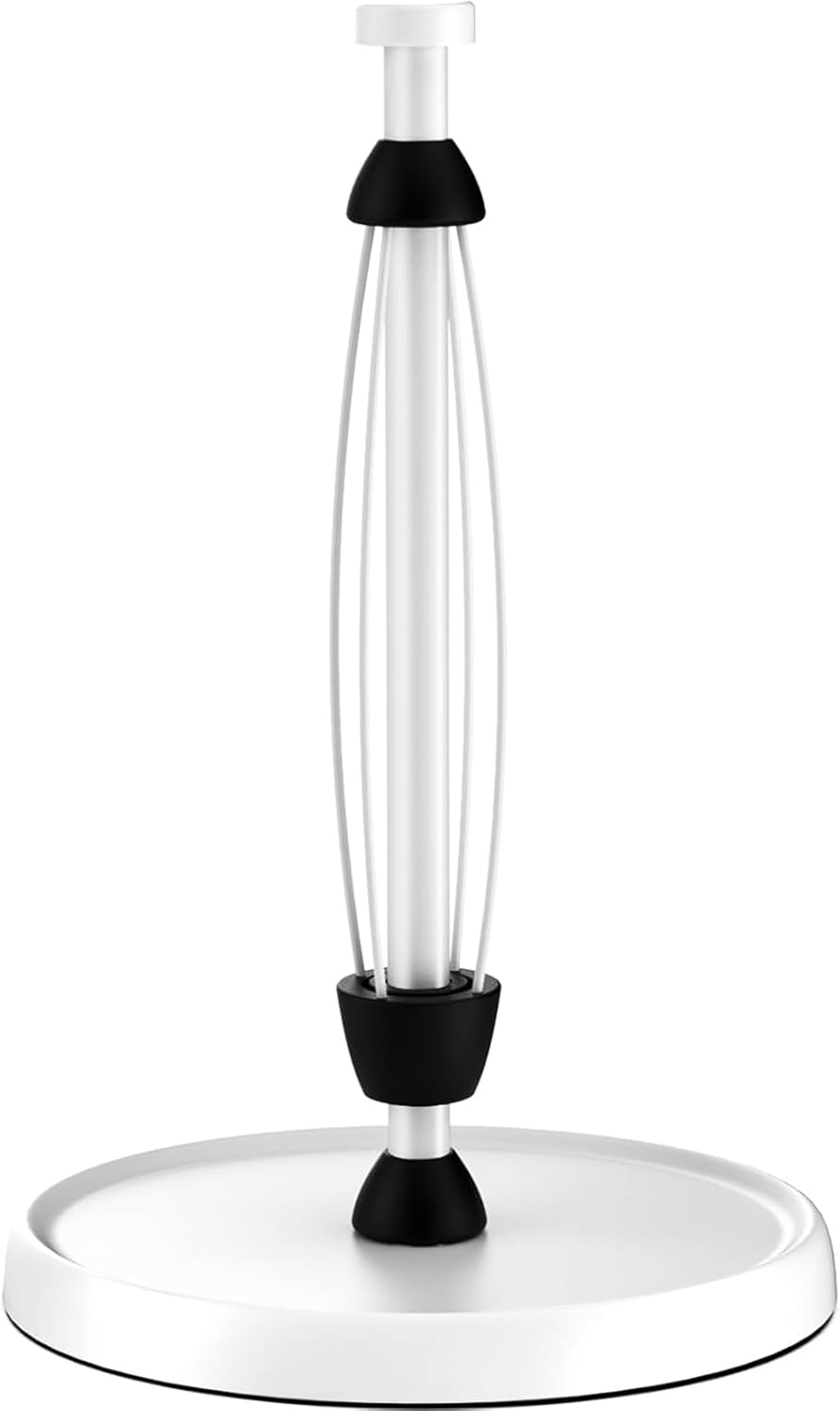White Paper Towel Holder Countertop, White Kitchen Accessories Decor, Stainless Steel, Weighted Base, Paper Towel Roll Holder Stand with Ratchet Mechanism for Kitchen Bathroom Farmhouse Essentials