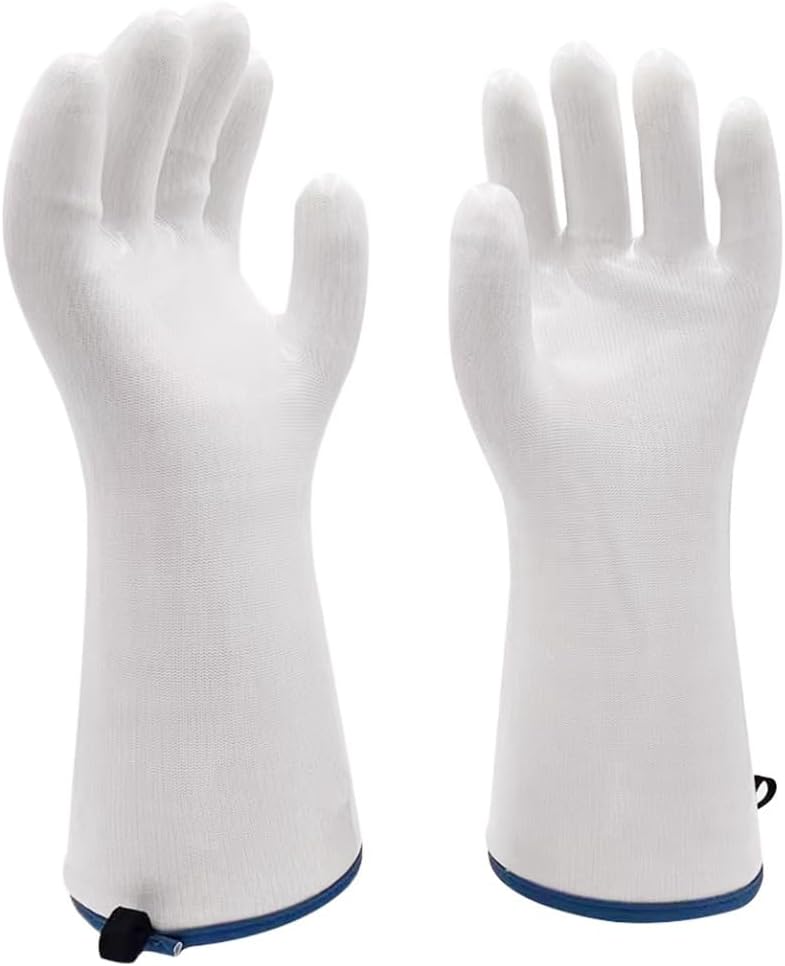 Silicone BBQ Gloves, Oven Gloves with Fingers 932°F Heat Resistant, Kitchen Waterproof Hot Proof Glove for Fryer, Smoker, Baking, Cooking (White, L)