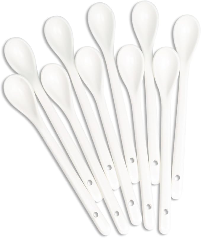 White Long Handle Porcelain Spoons Coffee, Tea, Yogurt and Ice-cream, Cutlery Fitting Ceramic Spoons 6.7 Inch Set of 10 (10, 6.7 inch)